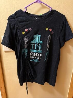 Womens Black 'Garden Therapy' Graphic Short Sleeve Tee